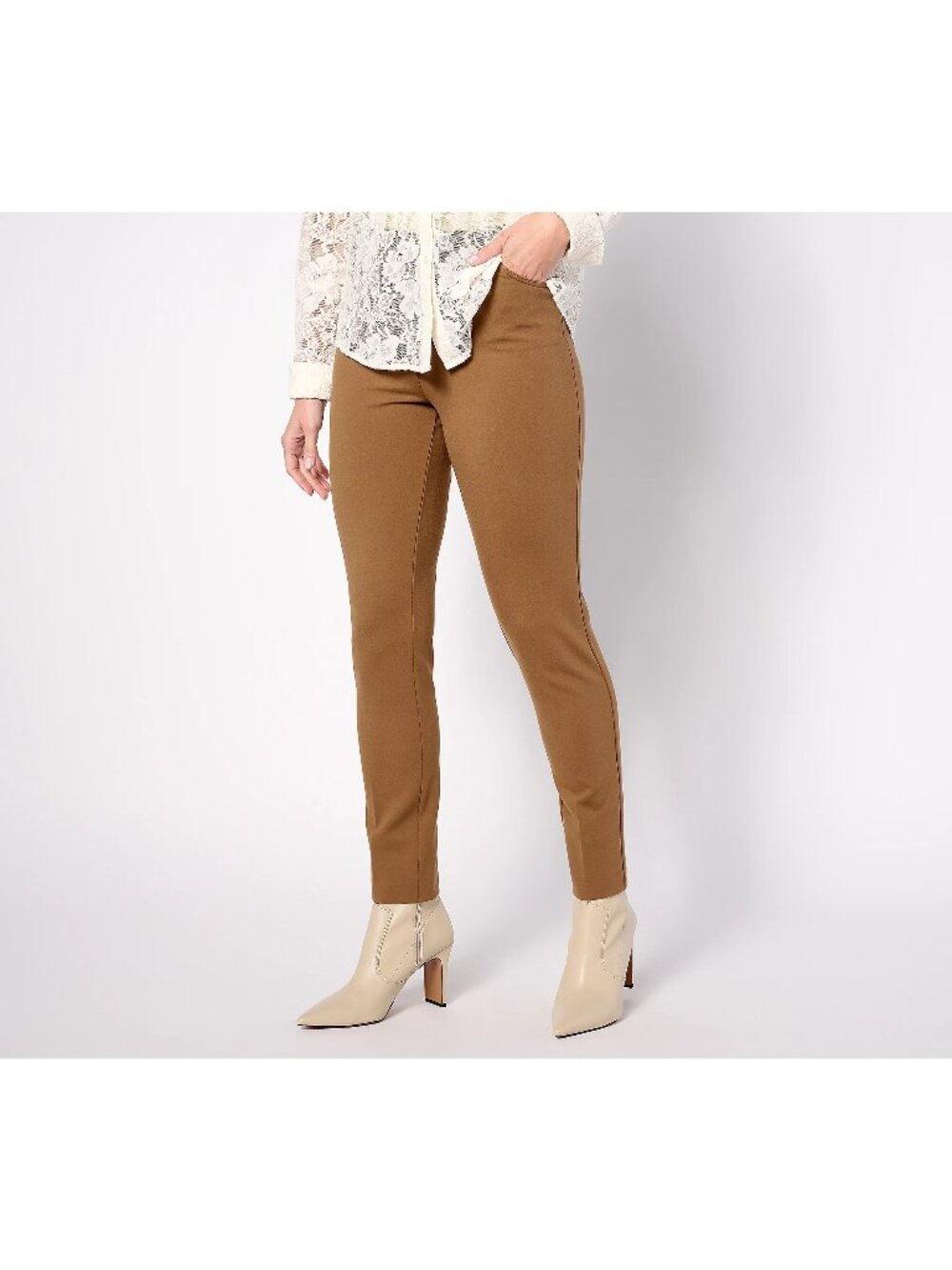 GRAVER Susan Graver Ankle Pants Small Regular Status Stretch Slim Leg Mocha Haze